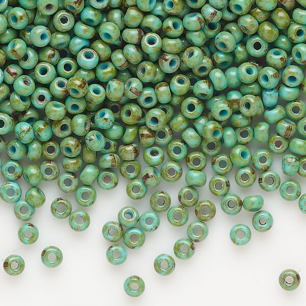 Seed bead, Preciosa Ornela, glass, opaque turquoise blue travertine, #8 rocaille. Sold per 500-gram pkg. image number 0