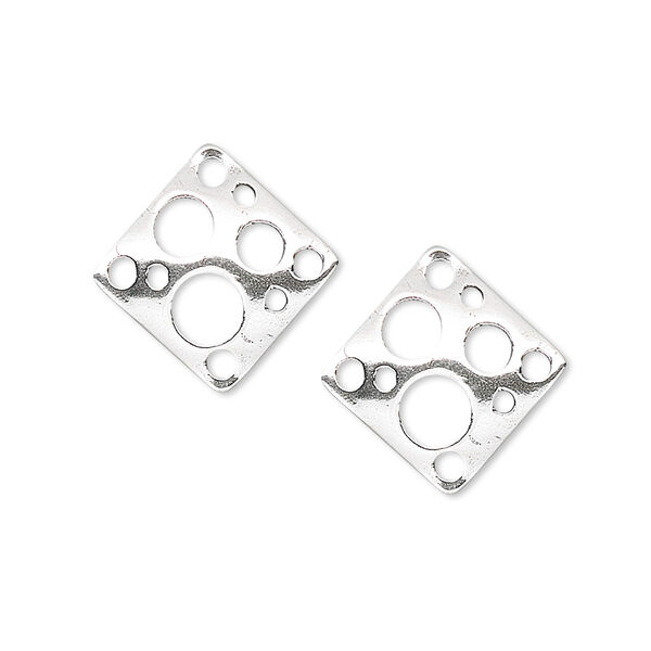 Link, sterling silver, 17x17mm diamond with holes. Sold per pkg of 2. image number 0