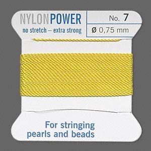Thread, Griffin, nylon, yellow, size #7. Sold per 2-meter card (approximately 78 inches).