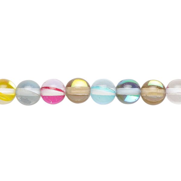 Bead, iridescent glass, transparent multicolored, 6mm round. Sold per 15-1/2" to 16" strand. image number 0