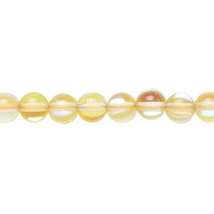 Bead, iridescent glass, transparent yellow, 6mm round. Sold per 15-1/2" to 16" strand.