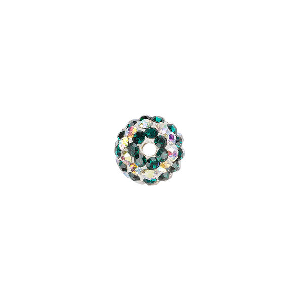 Bead, Egyptian glass rhinestone / epoxy / resin, white / dark green / clear AB, 10mm round with pav&eacute; striped design. Sold individually. image number 1