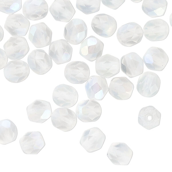 Czech fire-polished glass 1pkg1, faceted round bead translucent matte opal AB 1 mass 6mm image number 0
