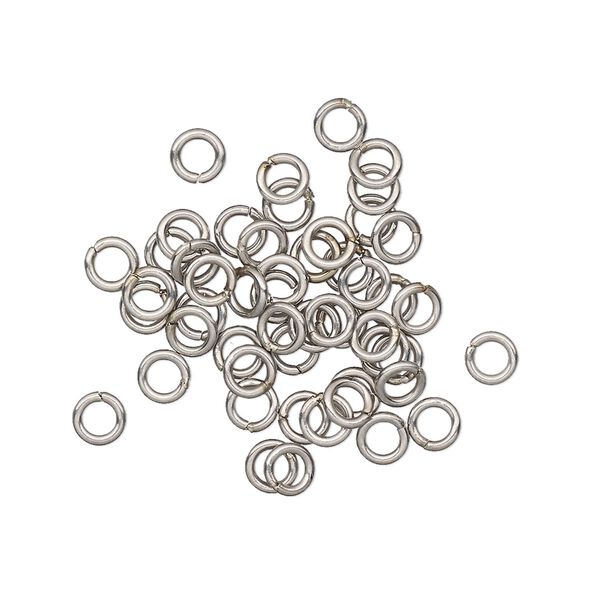 Jump ring, stainless steel, 4mm welded round, 2.4mm inside diameter, 20 gauge. Sold per pkg of 50. image number 0