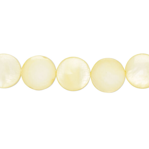 Mother-of-pearl shell 1pkg1, puffed flat round bead 15 inch canary 9-11mm image number 0