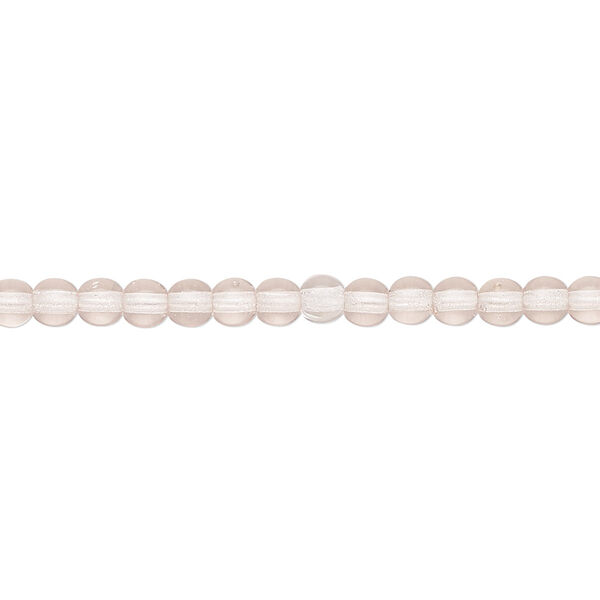 Bead, Czech glass druk, transparent light rose, 4mm round with 0.8-1mm hole. Sold per 15-1/2" to 16" strand. image number 0