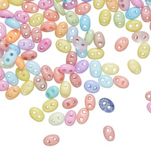 Bead mix 25g pk opaque and transparent mixed colors, Preciosa Twin™ Pressed Twin Czech glass, 5x2.5mm oval