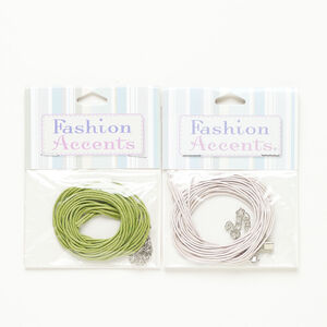 Cord and finding assortment 1pkg2, silver-finished steel and waxed cotton, green and lavender, 6mm round cord with lobster claw clasp, 18 inches.