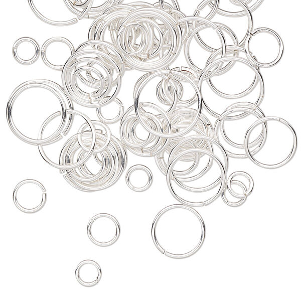 Jump ring mix, sterling silver-filled, 4-10mm round, 2.5-9mm inside diameter, 20-24 gauge. Sold per 50-gram pkg, approximately 700-750 jump rings. image number 0