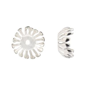 Bead cap, silver-finished steel, 17x7.5mm burst, fits 14-16mm round bead. Sold per pkg of 20.