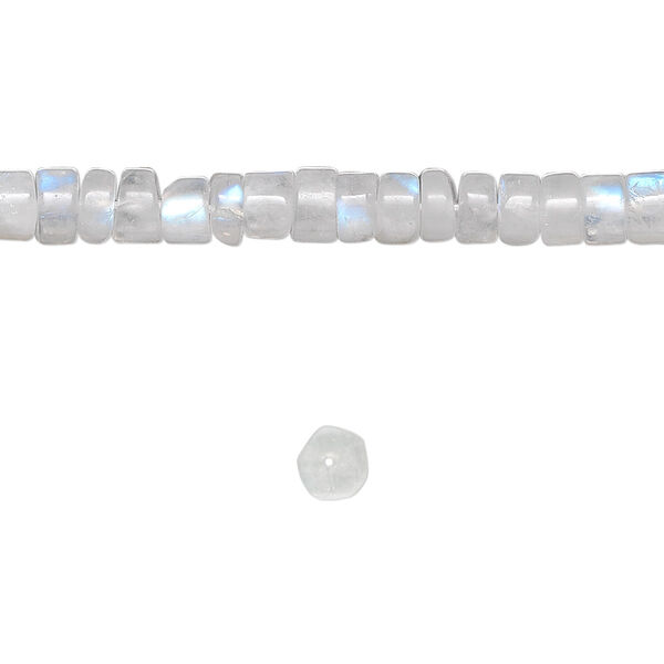 Bead, rainbow moonstone (natural), 5x2mm-6x4mm hand-cut heishi, B- grade, Mohs hardness 6 to 6-1/2. Sold per 15-1/2" to 16" strand. image number 0