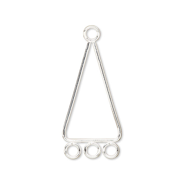 Drop, silver-plated steel, 24x15mm smooth triangle with 3 loops. Sold per pkg of 10. image number 0