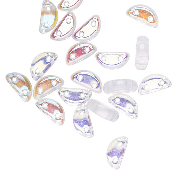 Bead, Preciosa, Czech pressed glass, transparent clear AB, 8.5x3mm half moon with (2) 0.8-0.9mm holes. Sold per pkg of 20. image number 0