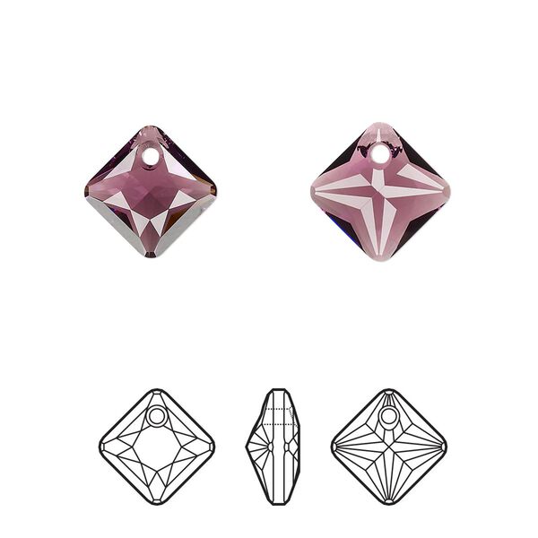 Drop 2pk amethyst, Crystal Passions® 11.5mm pendant princess cut 6431 image number 0