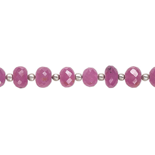Bead, pink sapphire (heated), 4x3mm-6x5mm hand-cut faceted rondelle, B grade, Mohs hardness 9. Sold per 8-inch strand, approximately 35 beads. image number 0