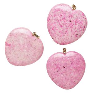 Riverstone / brass 1pkg3, gold-finished heart pendant 34-36mm