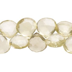 Lemon quartz 1pkg1, hand-cut top-drilled faceted puffed teardrop bead 7 inch 12x11mm-14x14mm