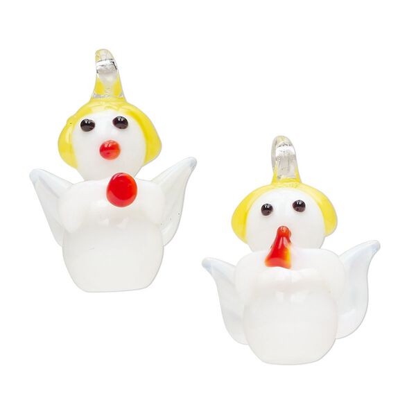 Drop, lampworked glass, multicolored, 21x16mm-27x20mm angel. Sold per pkg of 2. image number 0