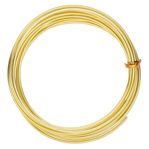 Wire, anodized aluminum, gold, 2.5mm round, 10 gauge. Sold per pkg of 18 feet. image number 0