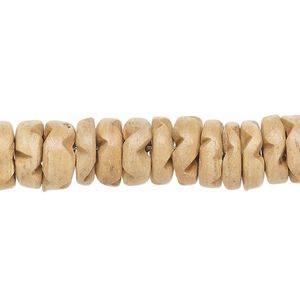 Bead, coconut shell (natural), 10x3mm flower rondelle. Sold per 15-inch strand, approximately 110 beads.