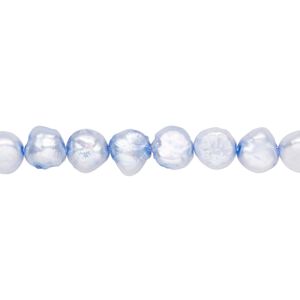 Pearl, cultured freshwater (dyed), misty blue, 6mm flat-sided potato with 0.4-0.5mm hole, D grade, Mohs hardness 2-1/2 to 4. Sold per 15-inch strand.