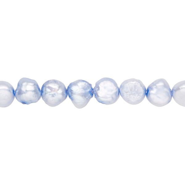 Pearl, cultured freshwater (dyed), misty blue, 6mm flat-sided potato with 0.4-0.5mm hole, D grade, Mohs hardness 2-1/2 to 4. Sold per 15-inch strand. image number 0