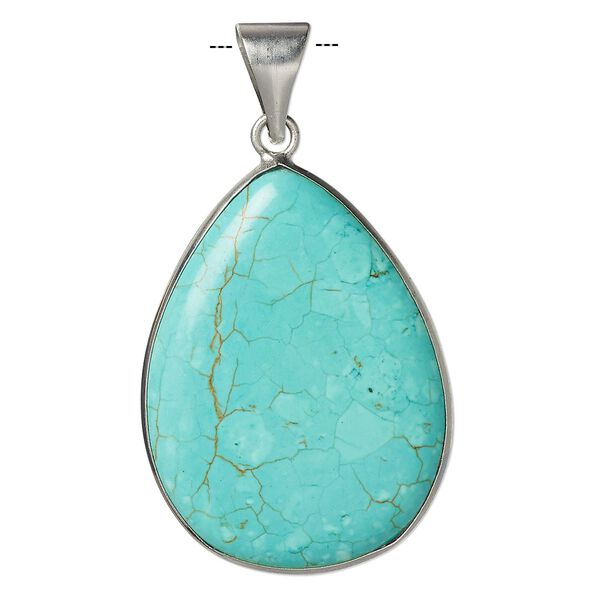 Magnesite / brass 1pkg1, imitation rhodium-plated teardrop pendant 36x27mm image number 0