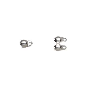 Bead tip, stainless steel, 6x4mm side clamp-on with double closed loop, fits 2.4mm ball chain. Sold per pkg of 20.