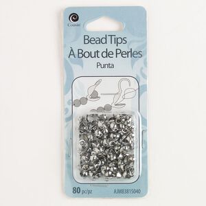 Bead tip 1pkg80 steel 5x3.5mm bottom clamp-on open loop, silver finish