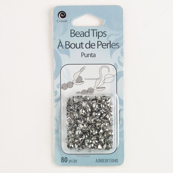 Bead tip 1pkg80 steel 5x3.5mm bottom clamp-on open loop, silver finish image number 0