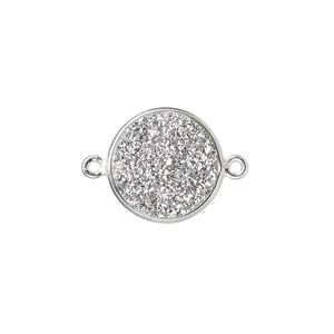 Druzy agate / sterling silver 1pkg1, electrocoated hand-cut flat round link 15mm