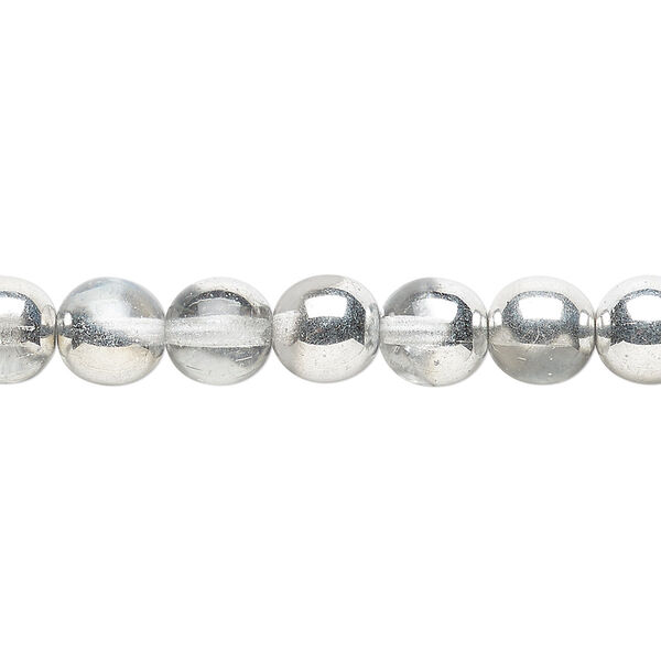 Bead, Czech glass druk, clear with half-coat silver, 8mm round. Sold per 15-1/2" to 16" strand. image number 0