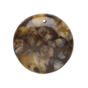 Brown opal 1pkg2, top-drilled puffed flat round focal 30mm