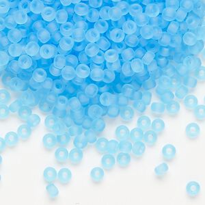 Seed bead, Miyuki, glass, pkg/50g, #8 rocaille, translucent matte aqua (RR-148F).