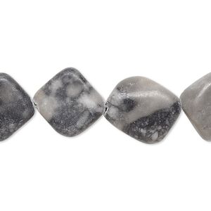 Black / grey marble 1pkg1, flat rounded diamond bead natural 15 inch 12x12mm-16x16mm