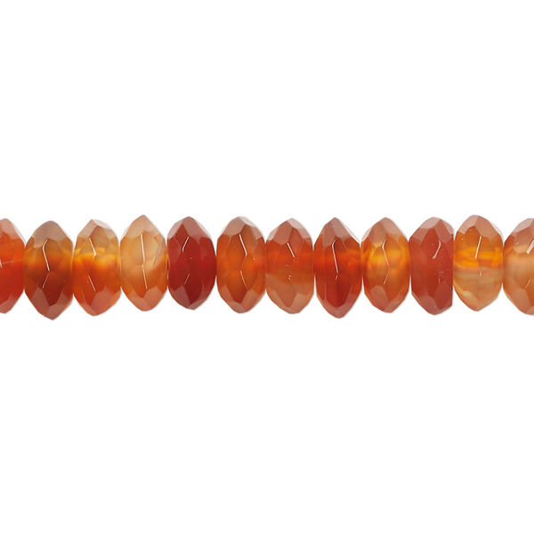 Bead, carnelian (dyed / heated), 8x5mm faceted rondelle, C grade, Mohs hardness 6-1/2 to 7. Sold per 15-1/2" to 16" strand. image number 0