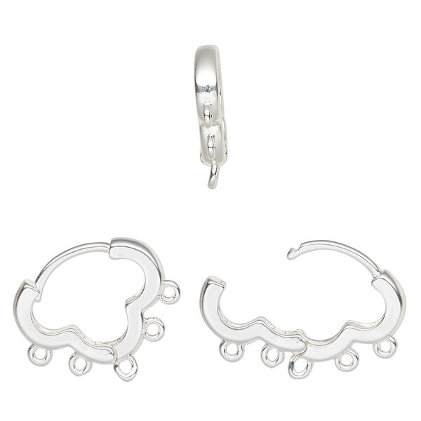 Earring, silver-finished brass, 15mm hoop with 5 closed loops and hinged closure, square tube, 17 gauge. Sold per pair. image number 0