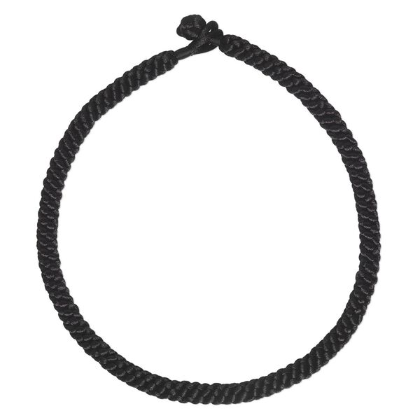 Necklace cord, satin-finished nylon, black, 10mm hand-braided, 18 inches with knot closure. Sold individually. image number 0