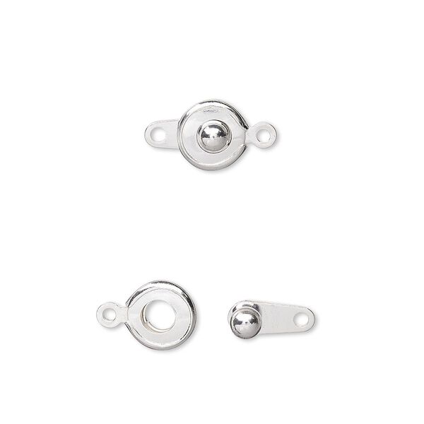 Clasp, button, silver-plated brass, 7.5mm round. Sold per pkg of 10. image number 0