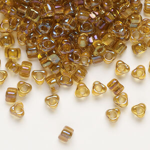Seed bead, Miyuki 1pkg10g, glass, #5 triangle, transparent gold inside dyed color yellow (TR-1126)