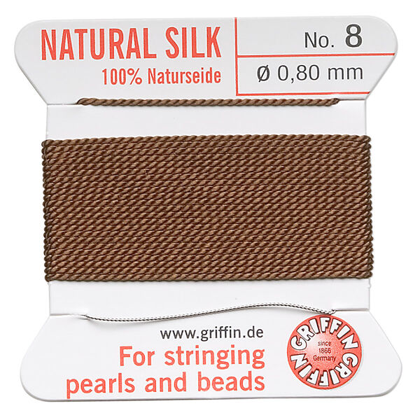 Thread, Griffin, silk, brown, size #8. Sold per 2-meter card (approximately 78 inches). image number 0