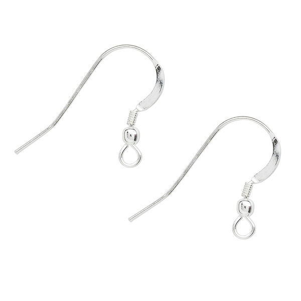 Ear wire, sterling silver, 18mm flat fishhook with 2.5mm ball and 2.5mm coil with open loop, 22 gauge. Sold per pkg of 500 pairs. image number 0