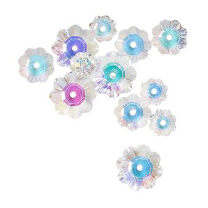 Margarita flower assortment 12pk translucent clear AB, Celestial Crystal® 10x3.5mm 8x3mm 6x2mm flower bead
