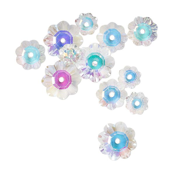 Margarita flower assortment 12pk translucent clear AB, Celestial Crystal® 10x3.5mm 8x3mm 6x2mm flower bead image number 0