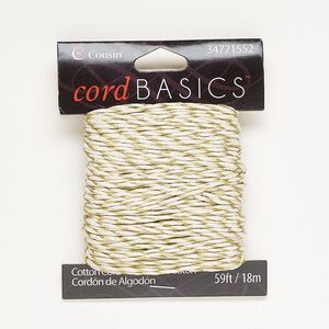 Cord, cotton, bright gold and off-white, 1mm twisted round. Sold per pkg of 18 meters.