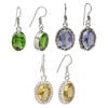 Earring mix 1pkg6, glass with silver- and antique silver-finished brass, mixed colors, 1-1/4 inch to 1-3/4 inch oval and teardrop with fishhook ear wire. 3 pairs. image number 0