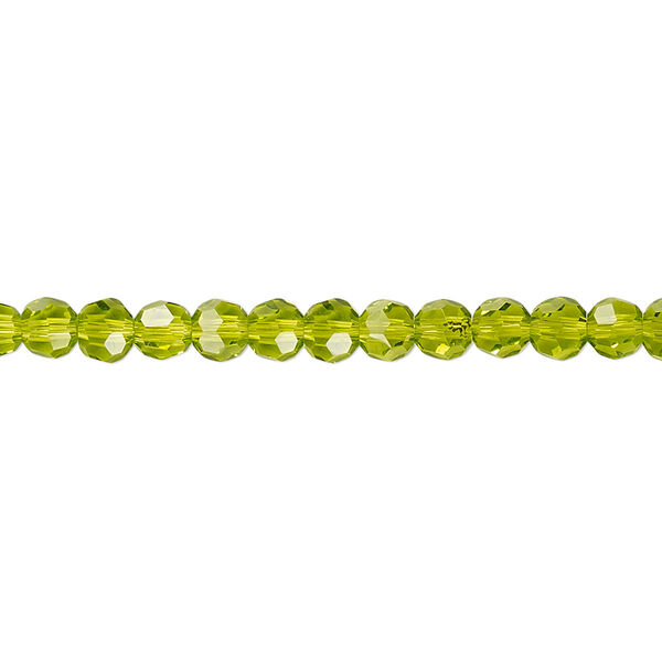 Bead 1pk 32 facets transparent peridot green, Celestial Crystal® 4mm round 15.5-16 inch image number 0