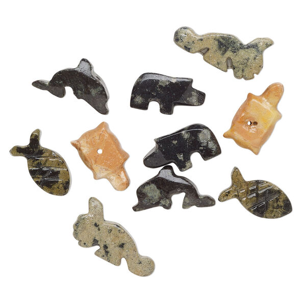 Bead, soapstone (coated), 16x8mm-21x11mm carved animal, B grade, Mohs hardness 1 to 2-1/2. Sold per pkg of 10. image number 0