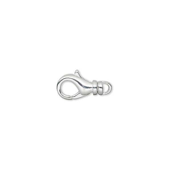 Clasp, lobster claw, silver-plated brass, 12x7mm with swivel. Sold per pkg of 500. image number 0