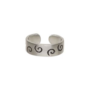 Toe ring, Everyday Jewelry, antiqued pewter, 6.5mm wide with swirl design, adjustable. Sold individually.